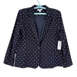 Liz Claiborne Women's Linen Blend Navy/White Dot Blazer Size 18 Notch Lapel NWT